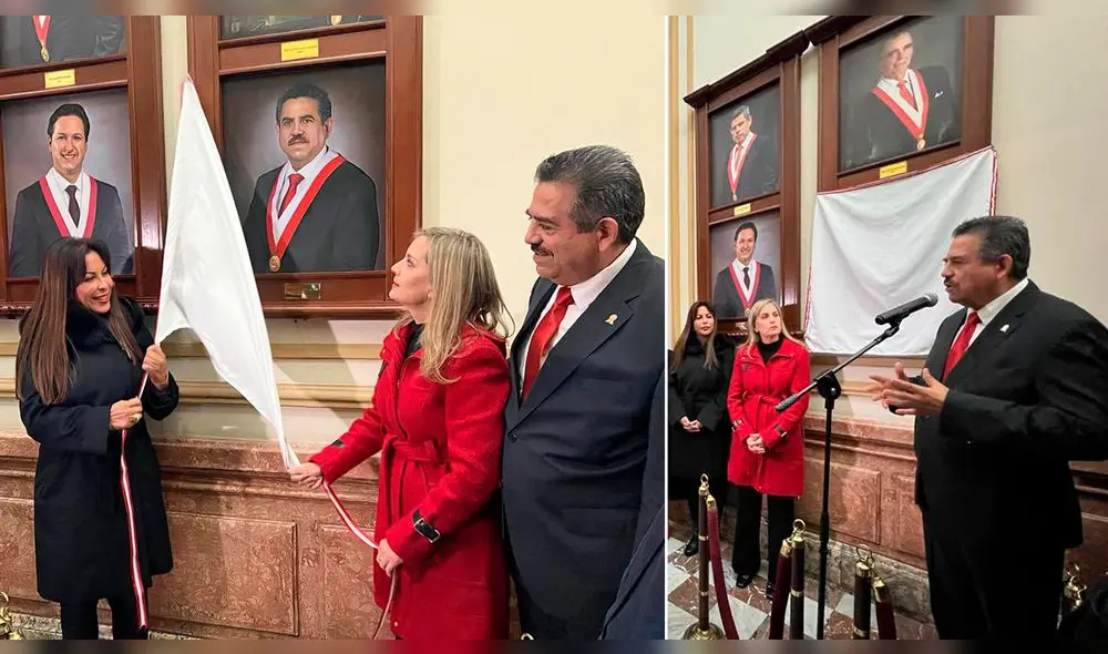 La ceremonia que rindió homenaje a Manuel Merino estuvo encabezada por María del Carmen Alva, titular del Parlamento. Foto: Composición LR / Twitter de Manuel Merino