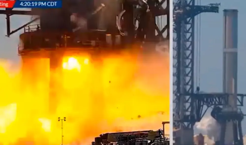 Starship explotó durante prueba con los motores Raptors, creados también por SpaceX. Foto: Twitter NasaSpaceFlight