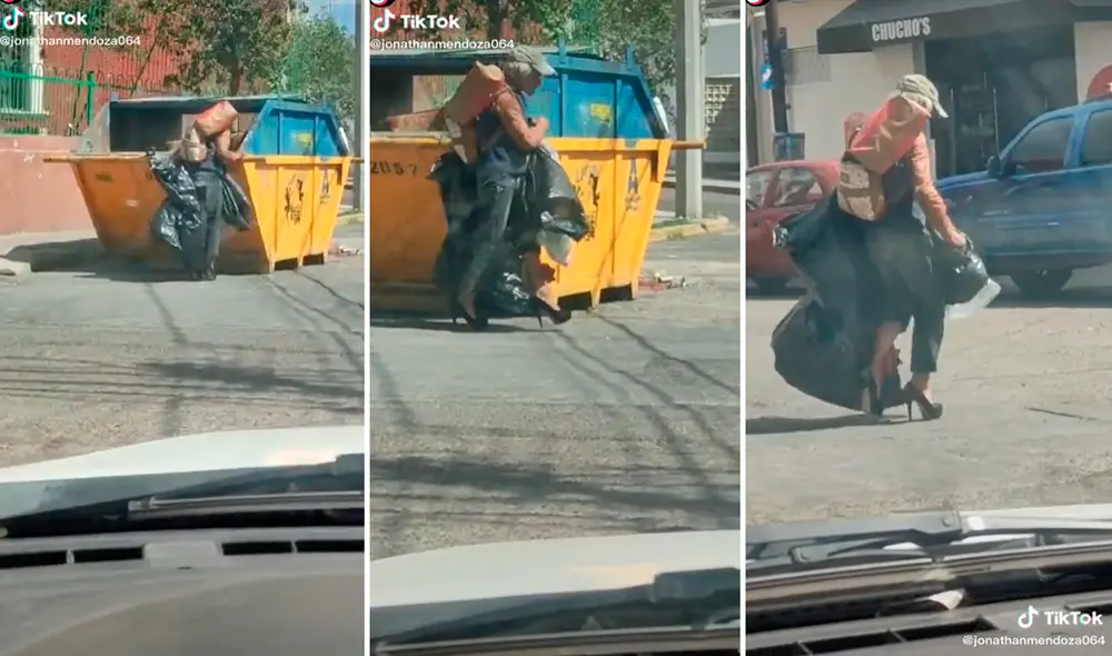 Miles de cibernautas quedaron asombrados por su perfecta forma de caminar con tacones. Foto: composición LR/captura de TikTok/@jonathanmendoza064