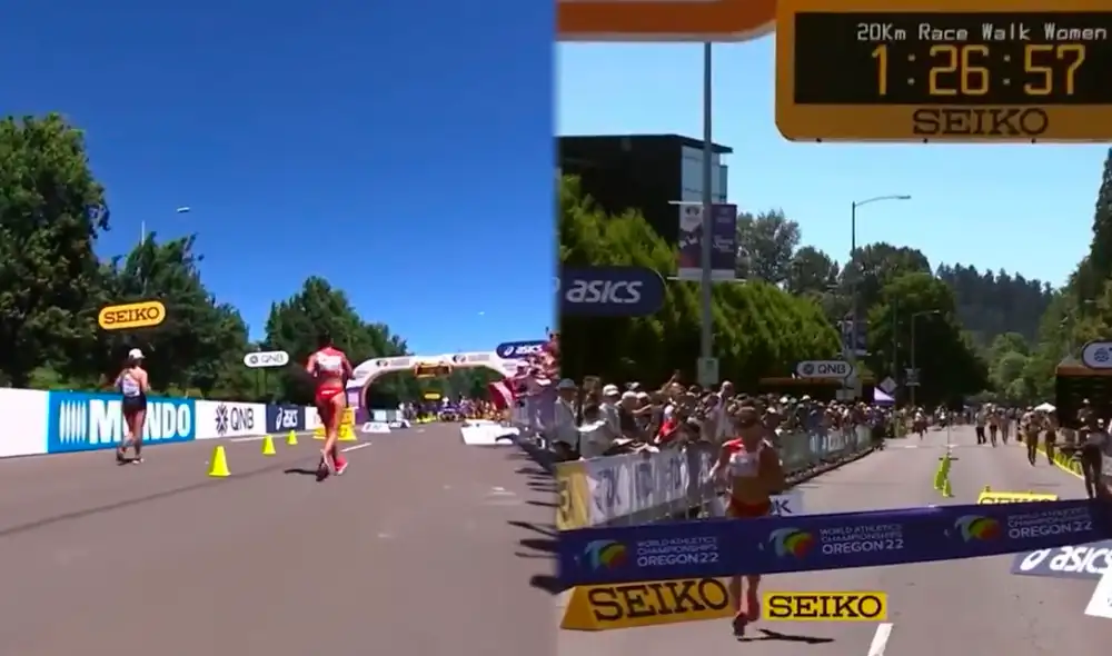 Kimberly García ganó la medalla de oro en marcha 20 km del Mundial de Atletismo Oregón 2022. Foto: composición GLR Kimberly García ganó la medalla de oro en marcha 20 km del Mundial de Atletismo Oregón 2022. Foto: composición GLR