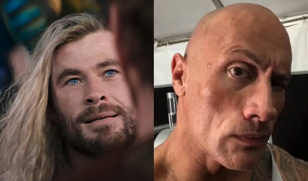 Dwayne 'La Roca' Johnson fue referenciado de manera hilarante en "Thor: love and thunder", pero pocos se dieron cuenta. Foto: composición/Marvel Entertainment/Knowyourmeme