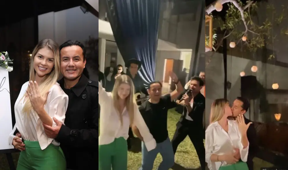 Brunella Horna y Richard Acuña se comprometieron y festejaron con la presencia del cantante Ezio Oliva. Foto: Capturas de Instagram @brunehorna