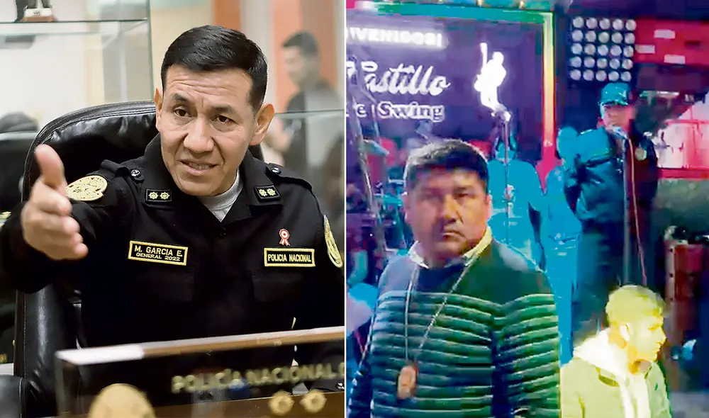 En acción. El general Max García niega las acusaciones. Arriba, en primer plano, el suboficial Ray Velásquez (el cobrador de los "cupos") y al fondo el general García durante un operativo en una discoteca de Chiclayo. Foto: composición/ difusión En acción. El general Max García niega las acusaciones. Arriba, en primer plano, el suboficial Ray Velásquez (el cobrador de los "cupos") y al fondo el general García durante un operativo en una discoteca de Chiclayo. Foto: composición/ difusión