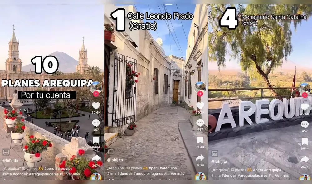 Ya se acerca el aniversario de la Ciudad Blanca y puedes conocerla sin gastar mucho dinero. Foto: composición LR/ captura de TikTok de Leslie Rivas.