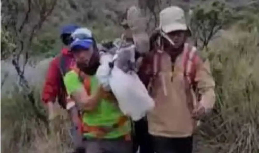 Una menor de nacionalidad venezolana fue trasladada en hombros con el apoyo de 2 turistas en el Huascarán. Foto: Andina Una menor de nacionalidad venezolana fue trasladada en hombros con el apoyo de 2 turistas en el Huascarán. Foto: Andina