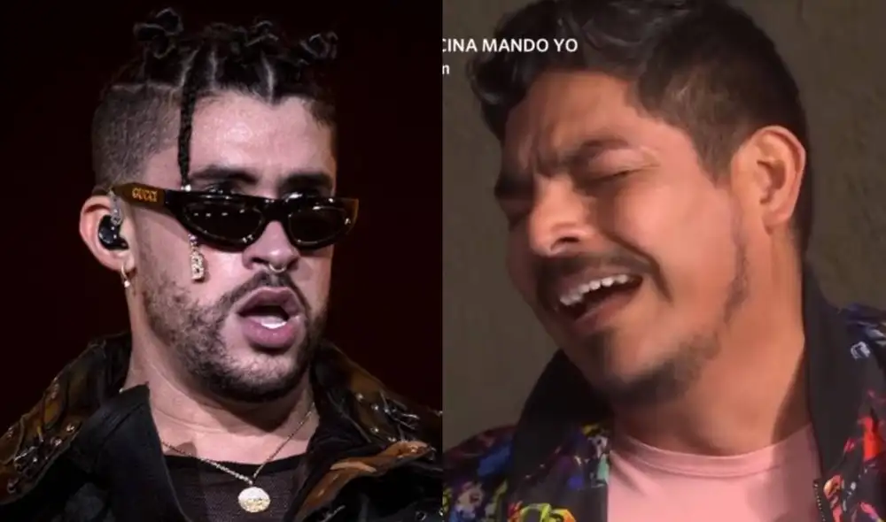 El nuevo episodio de "Al fondo hay sitio" deja en claro que Joel Gonzales quiere superar su nivel musical al estilo de Bad Bunny. Foto: composición/ captura de América TV/ AFP