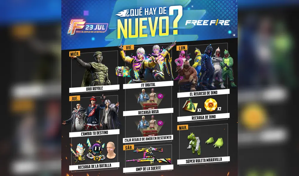 Las agenda semanal de Free Fire tendrá la temática "El estilo de la batalla". Foto: Free Fire Las agenda semanal de Free Fire tendrá la temática "El estilo de la batalla". Foto: Free Fire
