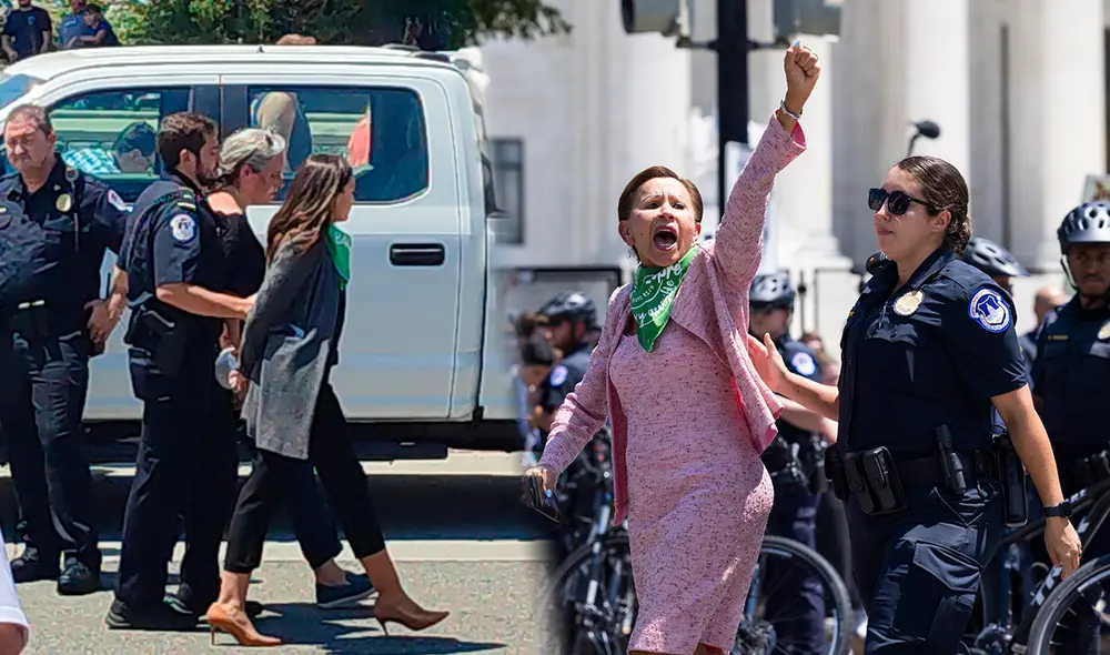 Las congresistas Alexandria Ocasio-Cortez y Nydia Velázquez fueron detenidas frente a la Corte Suprema. Foto: composición LR/EFE
