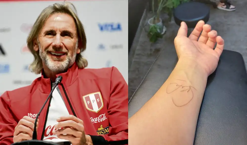 El hincha mostró emocionado el tatuaje de la firma del 'Tigre' que se hizo en el brazo. Foto: composición LR/FPF/Twitter @andrevalera02