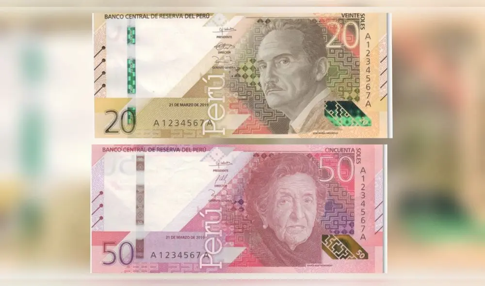 Billetes de S/ 20 y S/ 50 tendrán nuevos diseños que entran en circulación desde hoy, 20 de julio. Composición LR
