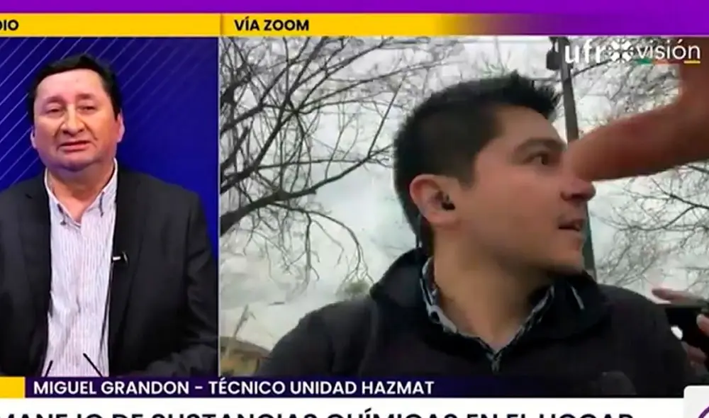 Miguel Grandón, bombero de la unidad técnica Hazmat, fue asaltado mientras daba una entrevista en vivo para la televisión. Foto: captura Ufrovisión