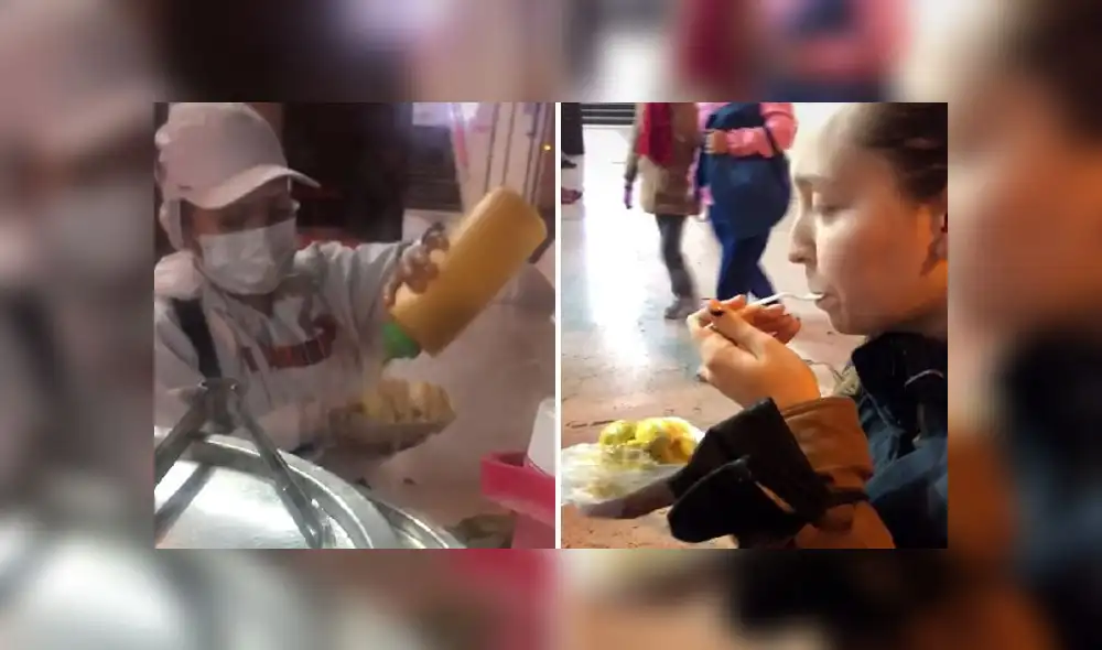 La turista disfrutó del platillo callejero y pidió un poco más de la sala amarilla. Foto: composición LR/captura de TikTok/@alinita_k La turista disfrutó del platillo callejero y pidió un poco más de la sala amarilla. Foto: composición LR/captura de TikTok/@alinita_k