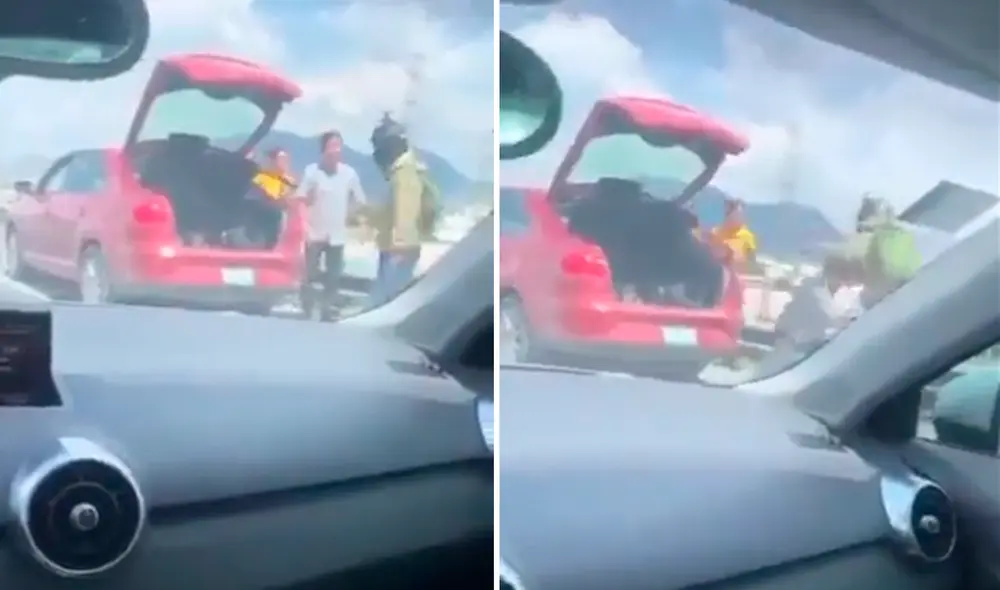 Tras lanzar al repartidor de comida desde el puente, el conductor se subió a su vehículo y se retiró del lugar. Foto: composición LR/ captura de video / TikTok Tras lanzar al repartidor de comida desde el puente, el conductor se subió a su vehículo y se retiró del lugar. Foto: composición LR/ captura de video / TikTok