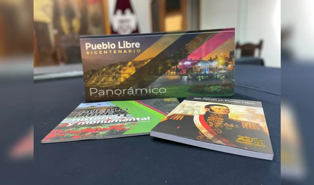 Portada de los tres libros que celebran el Bicentenario de la Independencia y el Bicentenario de la creación política de Pueblo Libre. Foto: Difusión.
