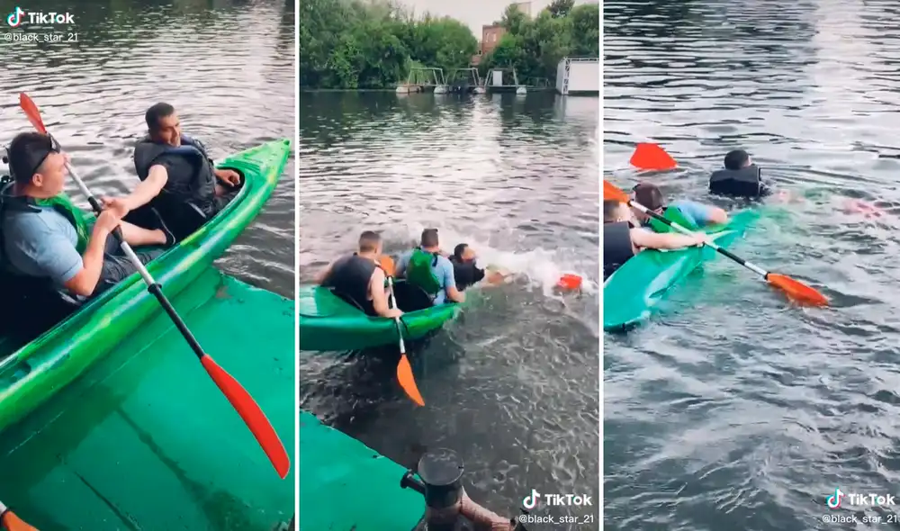 Los jóvenes no divisaron que terminarían hundiéndose en la laguna con todo y embarcación. Foto: composición LR/captura de TikTok/@Black_star_21