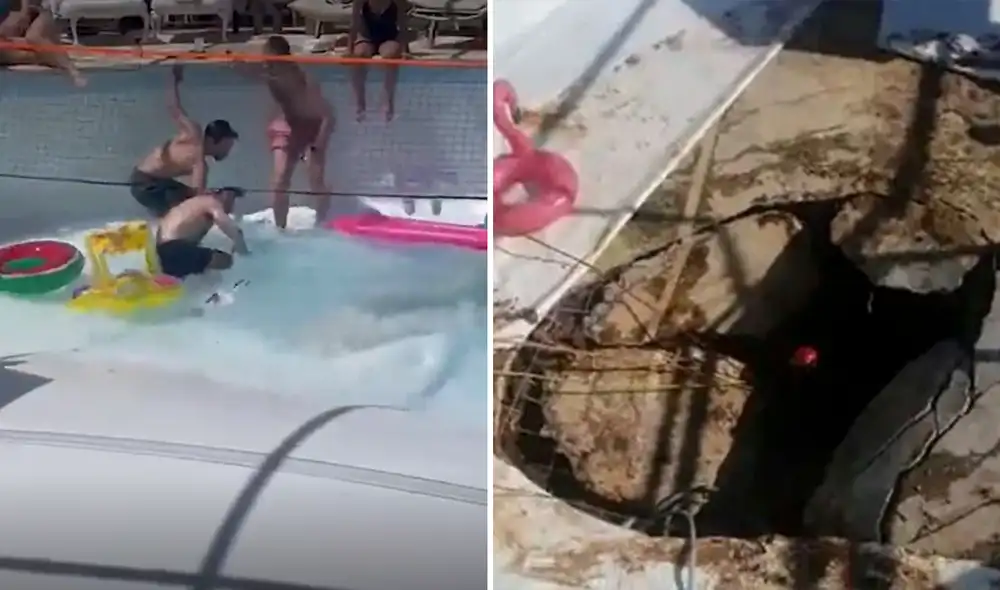 Los equipos de búsqueda construyeron un sistema de apoyo para evitar que el fondo de la piscina les cayera encima mientras buscaban a la víctima. Foto: composición LR /@NIMactual/Twitter Los equipos de búsqueda construyeron un sistema de apoyo para evitar que el fondo de la piscina les cayera encima mientras buscaban a la víctima. Foto: composición LR /@NIMactual/Twitter