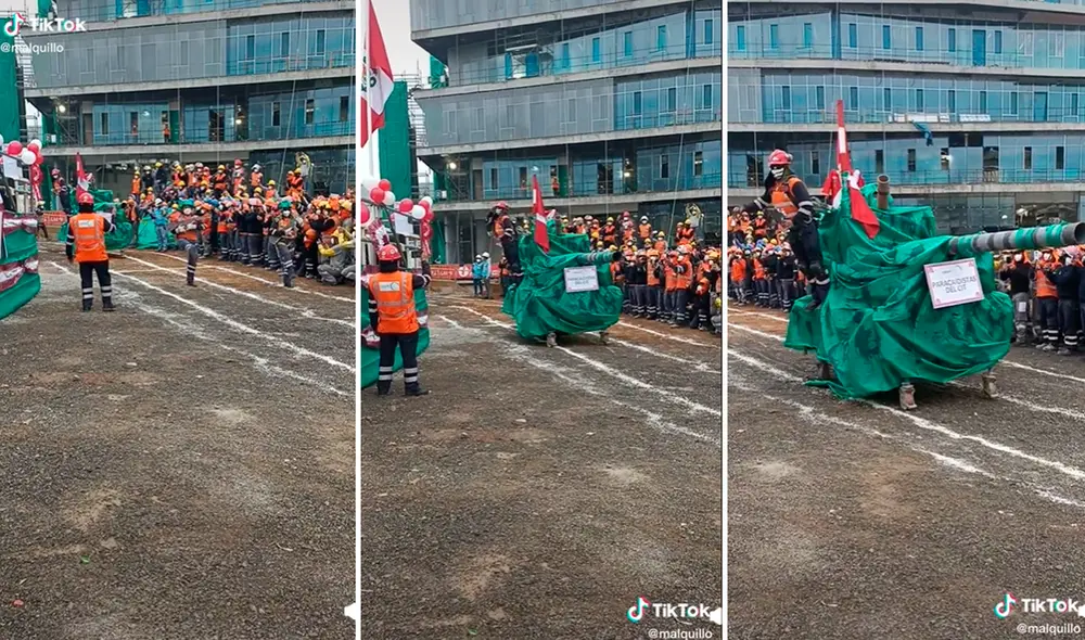 Los trabajadores de una obra en construcción dieron el ejemplo de patriotismo. Foto: composición LR/captura de TikTok/@Malquillo Los trabajadores de una obra en construcción dieron el ejemplo de patriotismo. Foto: composición LR/captura de TikTok/@Malquillo