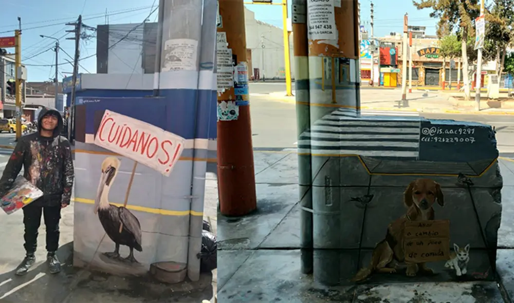 Un joven artista diseña murales en el distrito de Chimbote (Áncash) para embellecer los espacios públicos de su ciudad. Foto: RSD Noticias Un joven artista diseña murales en el distrito de Chimbote (Áncash) para embellecer los espacios públicos de su ciudad. Foto: RSD Noticias