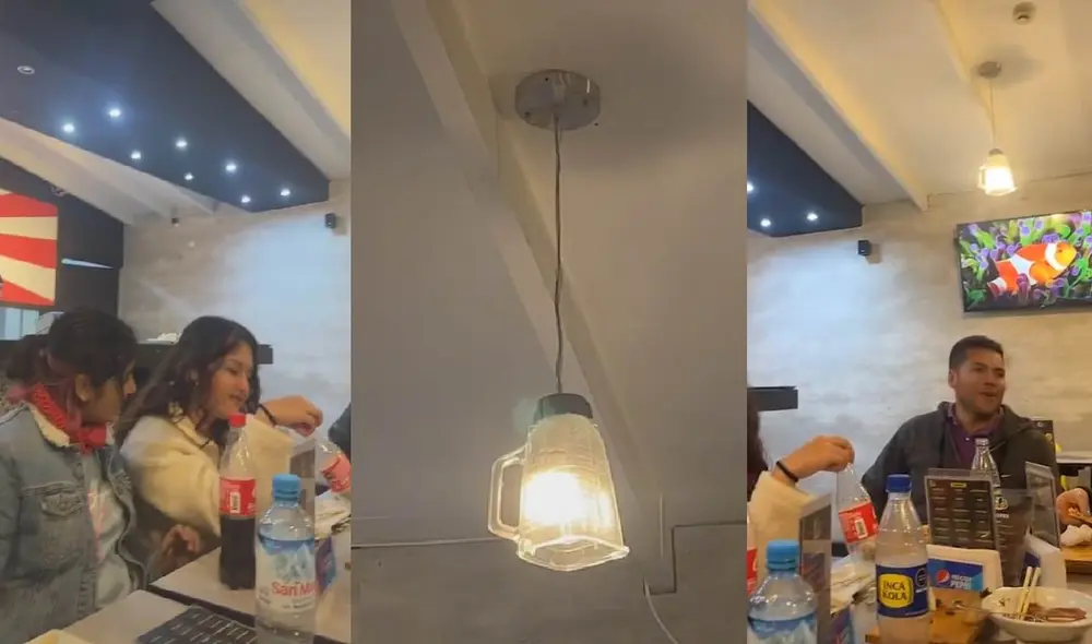 Miles quedaron sorprendidos con la curiosa lámpara que coloco el restaurante. Foto: composición LR/ captura de TikTok/ @lukostchuk1 Miles quedaron sorprendidos con la curiosa lámpara que coloco el restaurante. Foto: composición LR/ captura de TikTok/ @lukostchuk1