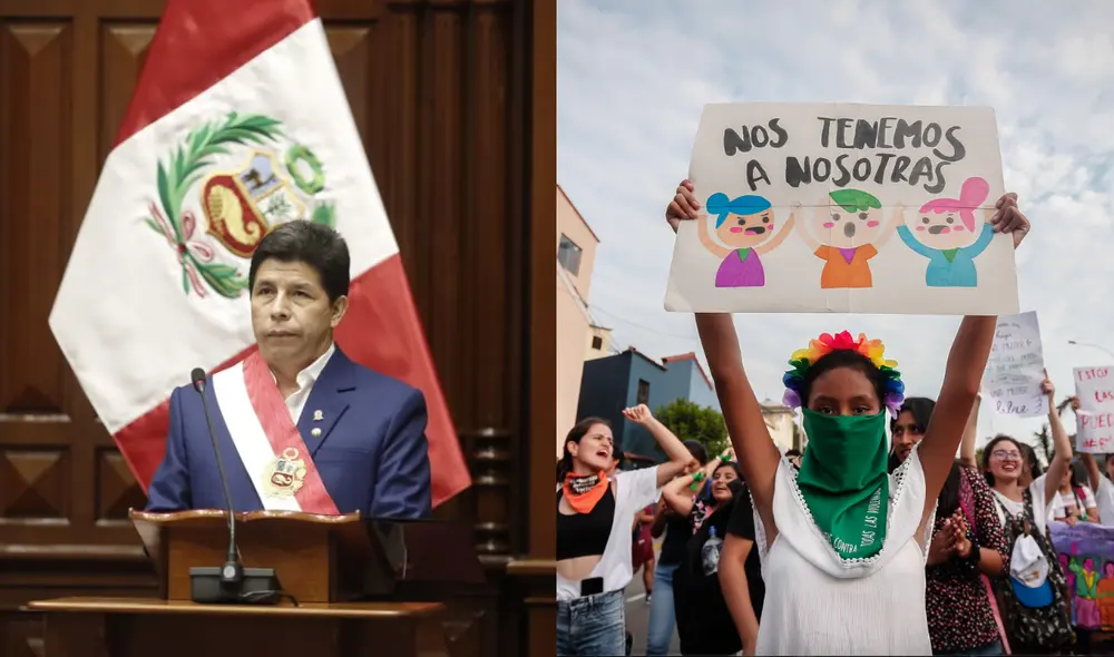 Castillo no mencionó ni un avance para la comunidad LGTBIQ+ en su discurso, aunque sí habló sobre protección de la mujer y poblaciones vulnerables. Foto: composición LR
