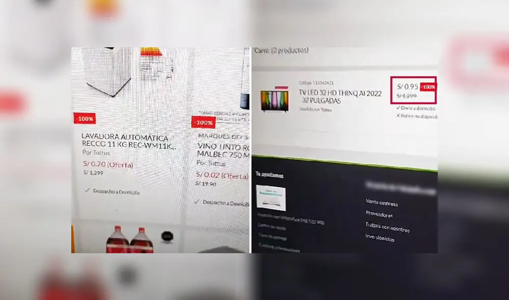 El clip viral expuso televisores a S/ 0.95 hasta muebles y lavadoras a S/0.70. Foto: composición LR/captura de TikTok/@renzogarcia12