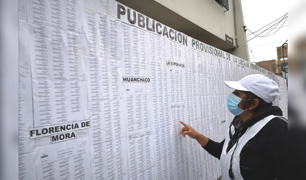 Ciudadanos verifican listas para saber si son miembros de mesa. Foto: ODPE Ciudadanos verifican listas para saber si son miembros de mesa. Foto: ODPE