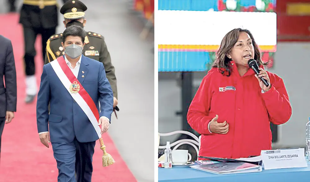 Inestables. Pedro Castillo y Dina Boluarte pueden ser destituidos por el Congreso; los procesos de acusaciones constitucionales ya están en curso. Foto: difusión