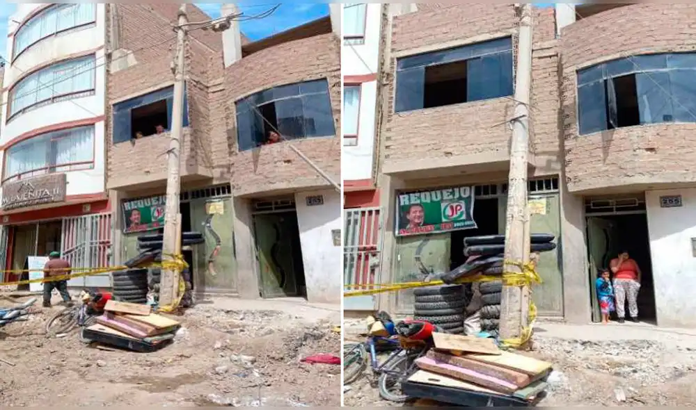 Poste de alumbrado público se encuentra inclinado sobre una vivienda en calle de distrito leonardino. Foto: Composición LR/