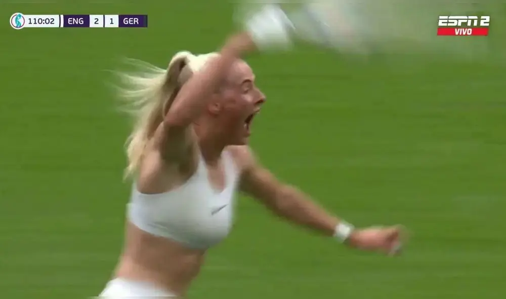 ¡Locura! Chloe Kelly anotó el segundo gol de las inglesas y la euforia se desató. Foto: captura ESPN 2