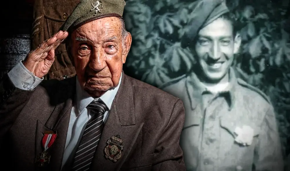 Jorge Sanjinez llegó a Inglaterra en julio de 1943 y se unió a la Brigada Piron, de Bélgica. Foto: composición LR/ Andina/ BBC Jorge Sanjinez llegó a Inglaterra en julio de 1943 y se unió a la Brigada Piron, de Bélgica. Foto: composición LR/ Andina/ BBC