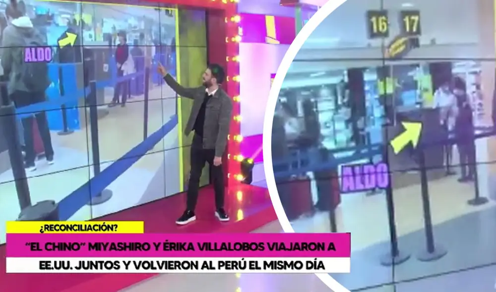 Aldo Miyashiro y Erika Villalobos regresaron juntos de Estados Unidos. Foto: captura Willax Aldo Miyashiro y Erika Villalobos regresaron juntos de Estados Unidos. Foto: captura Willax