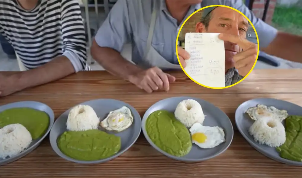 El platillo que cocinó el youtuber fue arroz blanco con puré de verduras y huevo frito. Foto: composición LR/captura de YouTube/@Tio Lenguado y Descocaos