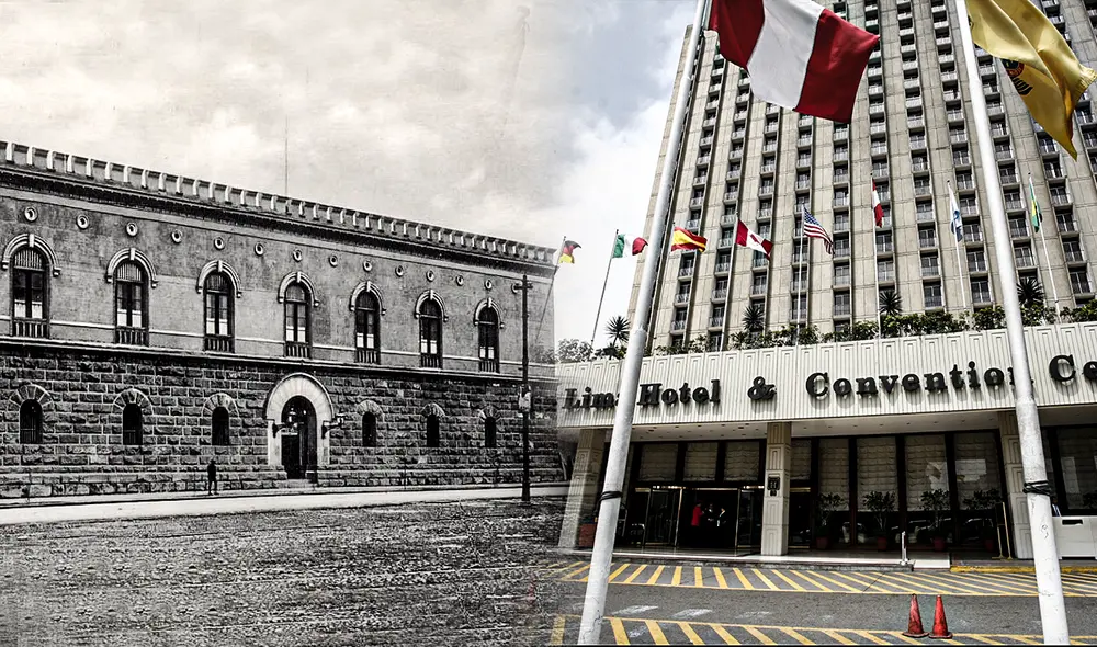 La Penitenciaria de Lima y, a su lado, la construcción que se levantó a su demolición, el hotel Sheraton. Foto: composición Jazmin Ceras/Lima la única/La República.