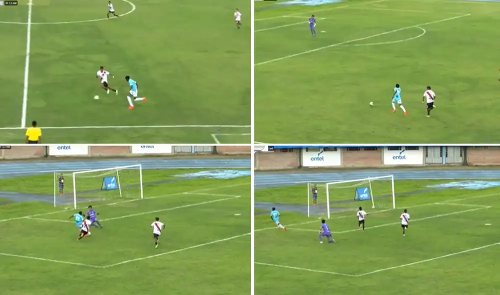 Arnold Cotito tomó la pelota en su campo y aprovechó su rapidez para llegar al área rival en pocos segundos. Foto: captura de Agref Arnold Cotito tomó la pelota en su campo y aprovechó su rapidez para llegar al área rival en pocos segundos. Foto: captura de Agref