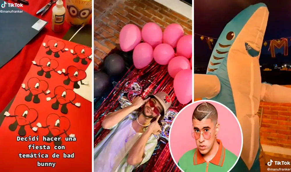 Con la intención de demostrar su fanatismo, decoró su sala con conejos y ojos que representan al cantante puertorriqueño. Foto: composición LR/TikTok/@manufranker