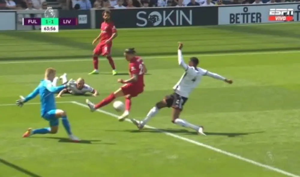 Darwin Nuñez anotó su primer gol en la Premier League. Foto: captura/ESPN