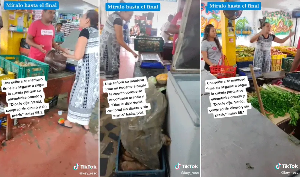 La mujer comenzó a gritar exigiendo al vendedor que le entregara sus productos. Foto: composición LR/captura de TikTok/@Key_resc La mujer comenzó a gritar exigiendo al vendedor que le entregara sus productos. Foto: composición LR/captura de TikTok/@Key_resc