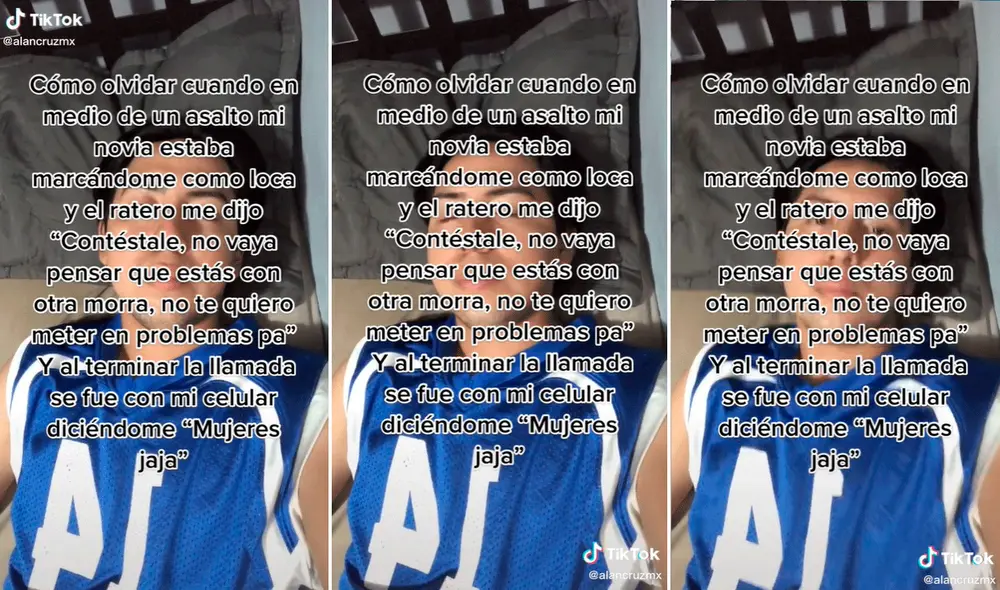 La víctima consideró como ‘noble gesto’ que el ladrón le permitiera hablar con su novia durante el atraco. Foto: composición LR/captura de TikTok/@Alancruzmx