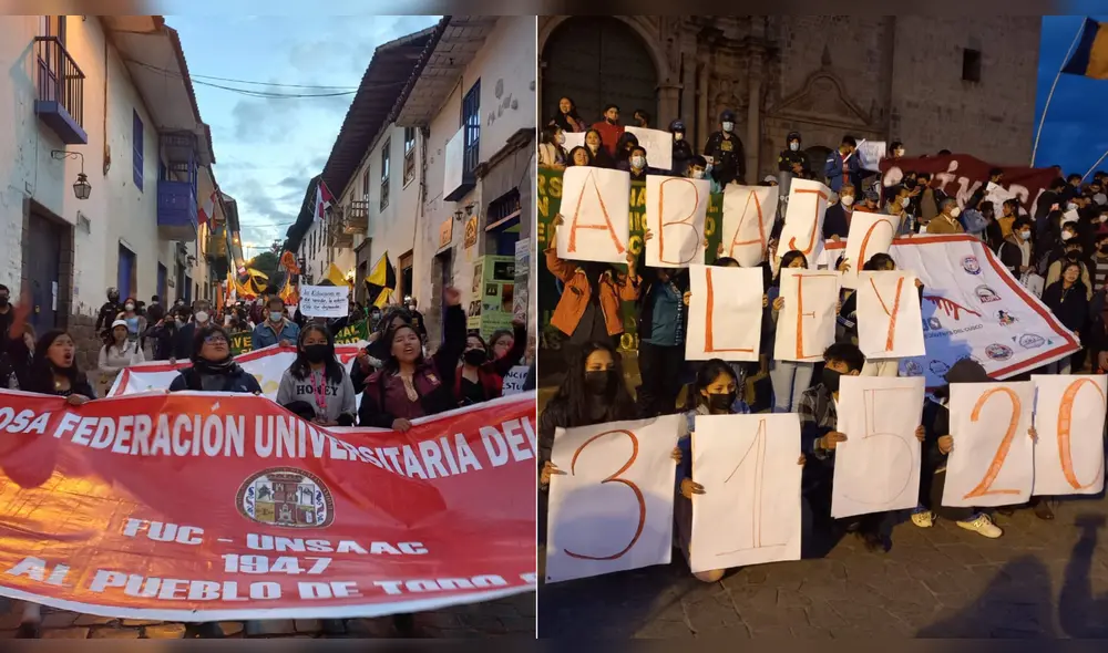 Aproximadamente, un millar de estudiantes de la Universidad Nacional de San Antonio Abad del Cusco (Unsaac) fueron parte de la movilización. Foto: Luis Álvarez/La República