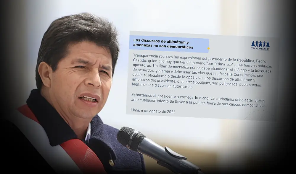 Entidad exhortó al presidente a retirar el ultimátum. Foto: composición LR/La República/Presidencia/Transparencia/Twitter Entidad exhortó al presidente a retirar el ultimátum. Foto: composición LR/La República/Presidencia/Transparencia/Twitter