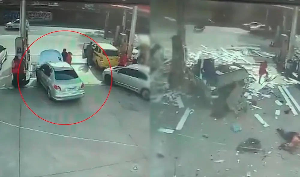 Los trabajadores de la gasolinera dijeron a los medios locales que la explosión se produjo en el tanque de GNC del vehículo, el cual estaba oxidado y en mal estado. Foto: Captura de video/Infobae. Los trabajadores de la gasolinera dijeron a los medios locales que la explosión se produjo en el tanque de GNC del vehículo, el cual estaba oxidado y en mal estado. Foto: Captura de video/Infobae.