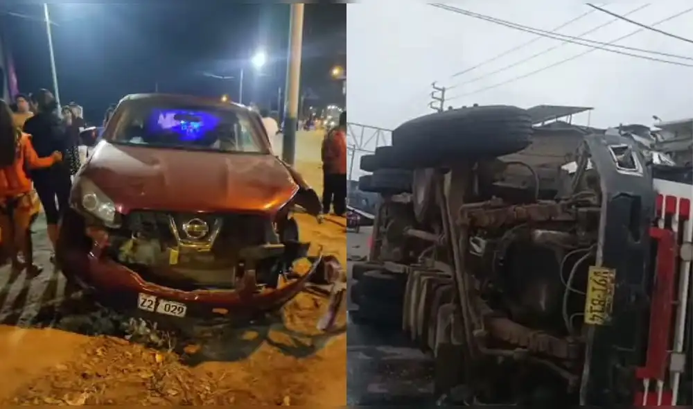 Tras un accidente de tránsito entre una camioneta y un camión, cuatro personas resultaron heridas en la provincia de Zarumilla. Foto: captura de vídeo/Facebook - RRTV Noticias