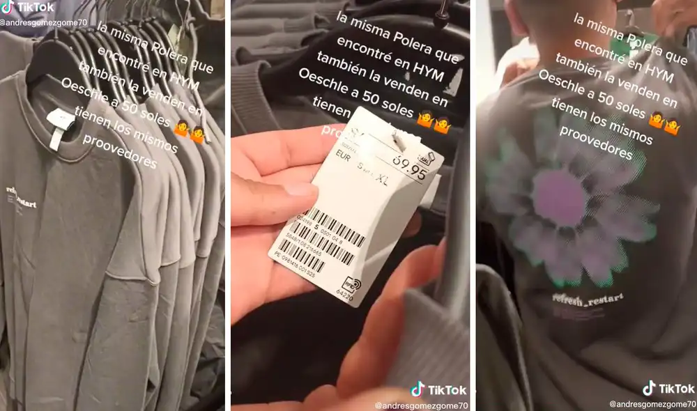 Para demostrar que no estaba mintiendo, el joven modeló la prenda que llevaba puesta y era idéntica a la que exhibían en H&M. Foto: composición LR/TikTok/@andresgomezgome70
