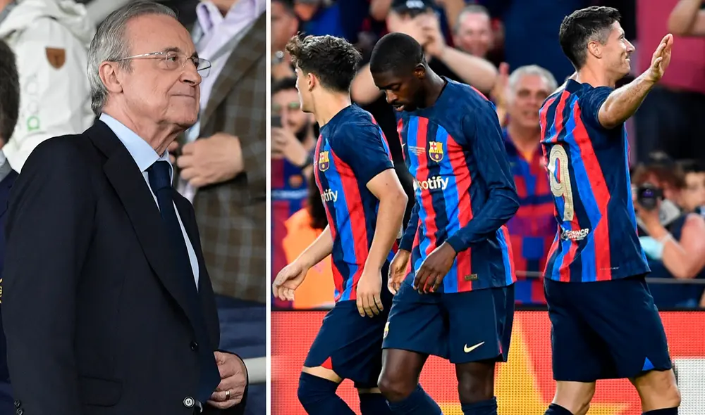 Florentino Pérez consideró que la recuperación del FC Barcelona sería una noticia positiva para el fútbol español. Foto: composición/EFE Florentino Pérez consideró que la recuperación del FC Barcelona sería una noticia positiva para el fútbol español. Foto: composición/EFE