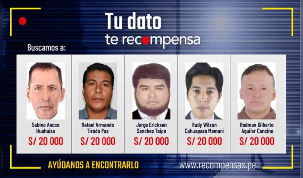 Se ofrecen S/ 20.000 a cambio de datos que ayuden a capturarlos. Foto: Mininter