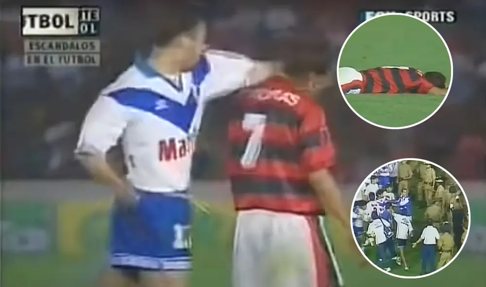 Golpe de Zandoná a Edmundo que generó la batalla campal. Foto: Captura Fox Sports