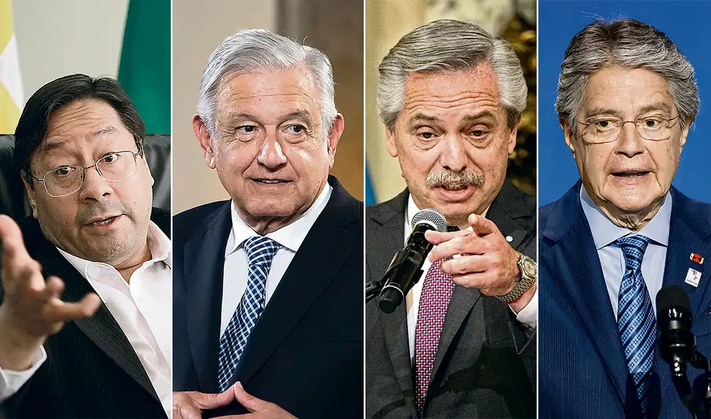Apoyo. Luis Arce de Bolivia, Manuel López Obrador de México, Alberto Fernández de Argentina y Guillermo Lasso de Ecuador. Foto: composición LR Apoyo. Luis Arce de Bolivia, Manuel López Obrador de México, Alberto Fernández de Argentina y Guillermo Lasso de Ecuador. Foto: composición LR