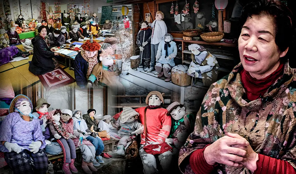 En todo el pueblo, hay más de 350 muñecos, alrededor de 10 muñecos por cada residente. Foto: composición LR/ AFP