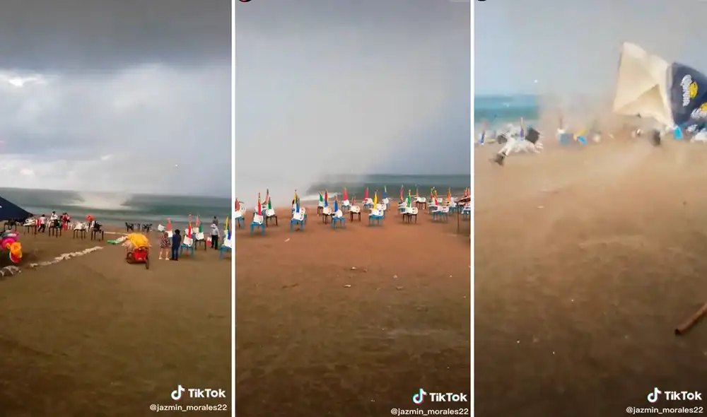 Los bañistas no imaginaron que un embudo de agua aparecería en medio del mar cuando visitaban la playa. Foto: composición LR/captura de TikTok/@Jazmin_morales22