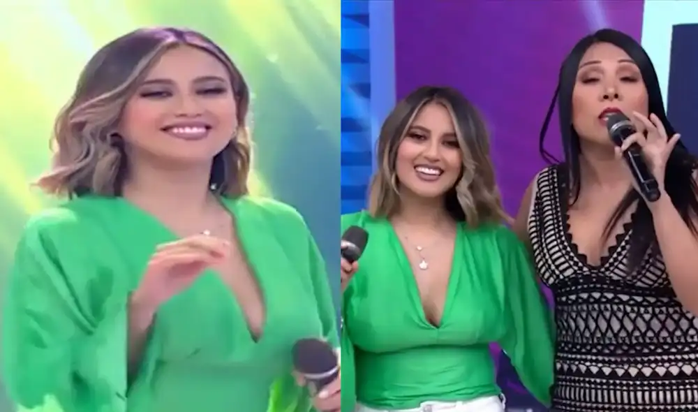 Amy Gutiérrez reaccionó adecuadamente al percance que tuvo en "En boca de todos". Foto: composición LR/ captura de América TV